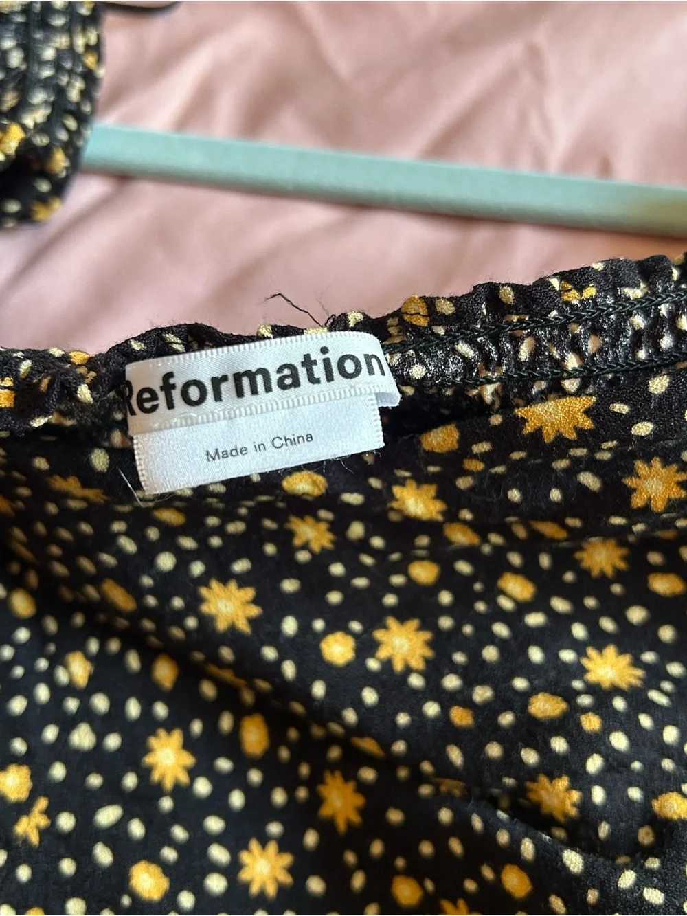 Reformation Black Puff-Sleeve Square Neck Floral Top